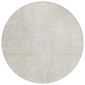 8' Ivory And Gray Round Geometric Washable Indoor Outdoor Area Rug