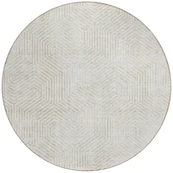 8' Ivory And Gray Round Geometric Washable Indoor Outdoor Area Rug
