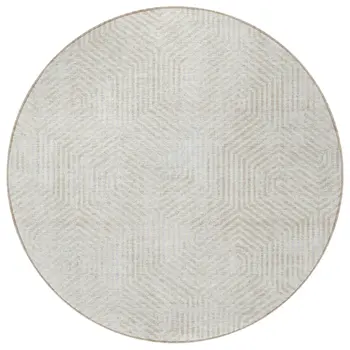 8' Ivory And Gray Round Geometric Washable Indoor Outdoor Area Rug