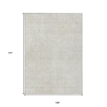 9' X 12' Ivory And Gray Geometric Washable Indoor Outdoor Area Rug