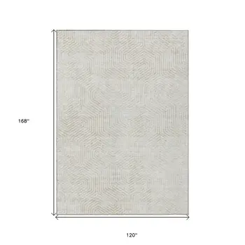 10' X 14' Ivory And Gray Geometric Washable Indoor Outdoor Area Rug