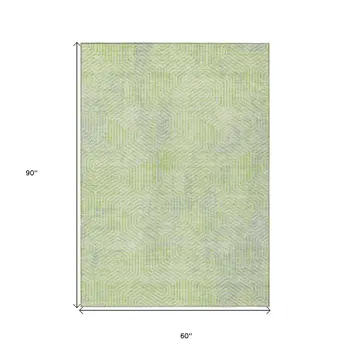5' X 8' Lime Green Gray And Ivory Geometric Washable Indoor Outdoor Area Rug