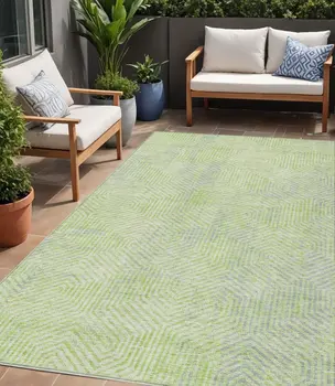 5' X 8' Lime Green Gray And Ivory Geometric Washable Indoor Outdoor Area Rug