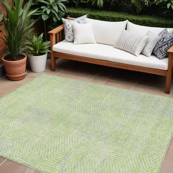 8' X 10' Lime Green Gray And Ivory Geometric Washable Indoor Outdoor Area Rug