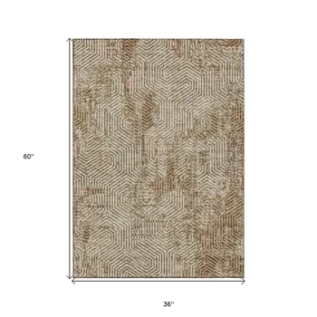 3' X 5' Brown And Beige Geometric Washable Indoor Outdoor Area Rug