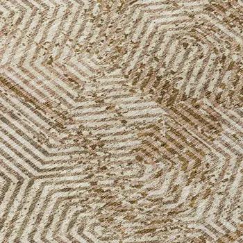 8' Brown And Beige Round Geometric Washable Indoor Outdoor Area Rug