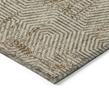 10' X 14' Brown And Beige Geometric Washable Indoor Outdoor Area Rug