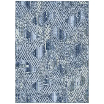 8' X 10' Navy Blue And Ivory Geometric Washable Indoor Outdoor Area Rug