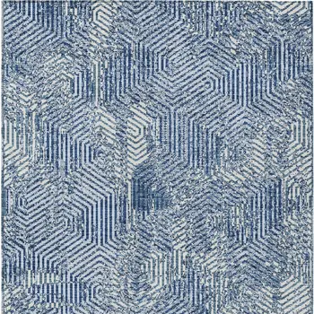 8' X 10' Navy Blue And Ivory Geometric Washable Indoor Outdoor Area Rug