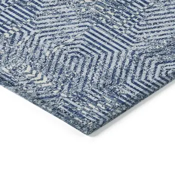 8' X 10' Navy Blue And Ivory Geometric Washable Indoor Outdoor Area Rug