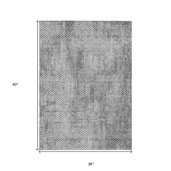 3' X 5' Silver And Gray Geometric Washable Indoor Outdoor Area Rug