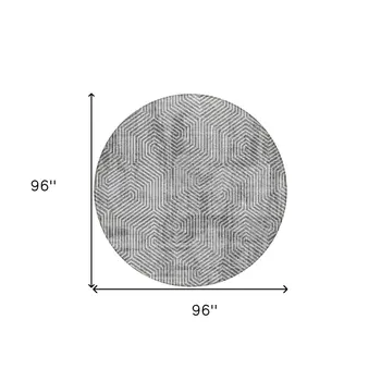 8' Silver And Gray Round Geometric Washable Indoor Outdoor Area Rug
