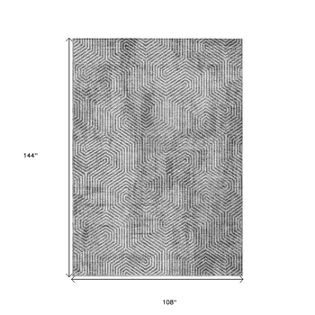 9' X 12' Silver And Gray Geometric Washable Indoor Outdoor Area Rug