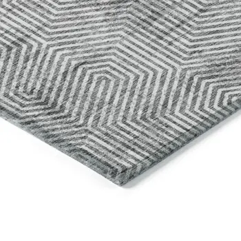 9' X 12' Silver And Gray Geometric Washable Indoor Outdoor Area Rug