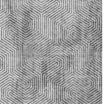 9' X 12' Silver And Gray Geometric Washable Indoor Outdoor Area Rug