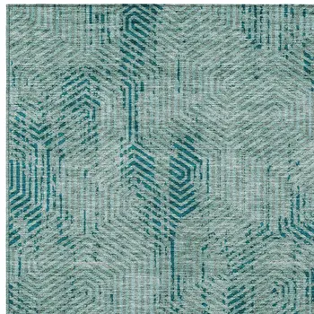 5' X 8' Teal Blue And Gray Geometric Washable Indoor Outdoor Area Rug