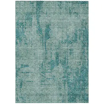 5' X 8' Teal Blue And Gray Geometric Washable Indoor Outdoor Area Rug
