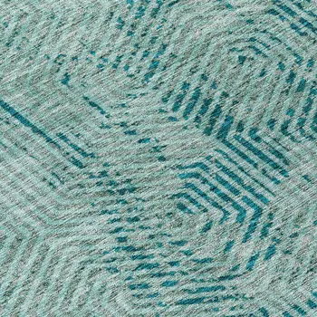 8' Teal Blue And Gray Round Geometric Washable Indoor Outdoor Area Rug
