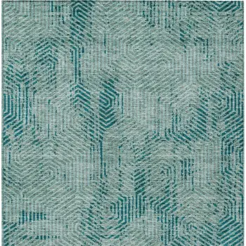 10' X 14' Teal Blue And Gray Geometric Washable Indoor Outdoor Area Rug