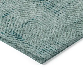 10' X 14' Teal Blue And Gray Geometric Washable Indoor Outdoor Area Rug
