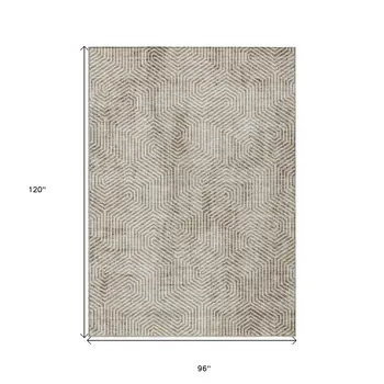 8' X 10' Taupe And Beige Geometric Washable Indoor Outdoor Area Rug