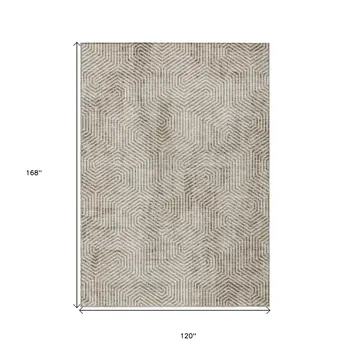 10' X 14' Taupe And Beige Geometric Washable Indoor Outdoor Area Rug