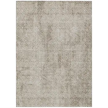 10' X 14' Taupe And Beige Geometric Washable Indoor Outdoor Area Rug