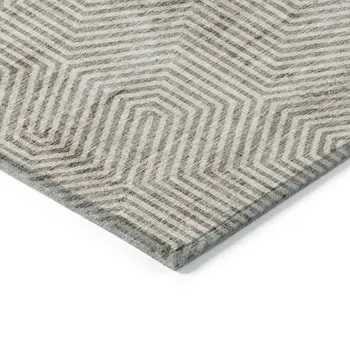 10' X 14' Taupe And Beige Geometric Washable Indoor Outdoor Area Rug