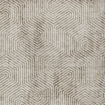 10' X 14' Taupe And Beige Geometric Washable Indoor Outdoor Area Rug
