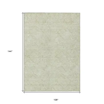 9' X 12' Artichoke Green And Ivory Floral Washable Indoor Outdoor Area Rug