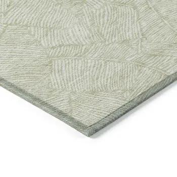 9' X 12' Artichoke Green And Ivory Floral Washable Indoor Outdoor Area Rug