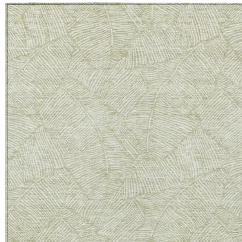 9' X 12' Artichoke Green And Ivory Floral Washable Indoor Outdoor Area Rug