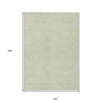 10' X 14' Artichoke Green And Ivory Floral Washable Indoor Outdoor Area Rug