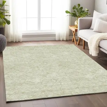 10' X 14' Artichoke Green And Ivory Floral Washable Indoor Outdoor Area Rug