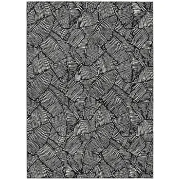 8' X 10' Black And Ivory Floral Washable Indoor Outdoor Area Rug