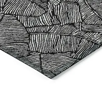 8' X 10' Black And Ivory Floral Washable Indoor Outdoor Area Rug
