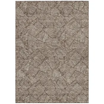 5' X 8' Brown And Beige Floral Washable Indoor Outdoor Area Rug