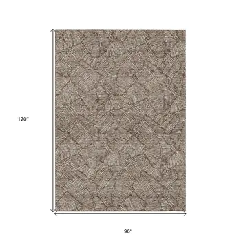 8' X 10' Brown And Beige Floral Washable Indoor Outdoor Area Rug