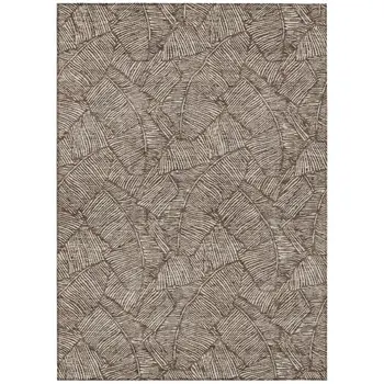 8' X 10' Brown And Beige Floral Washable Indoor Outdoor Area Rug