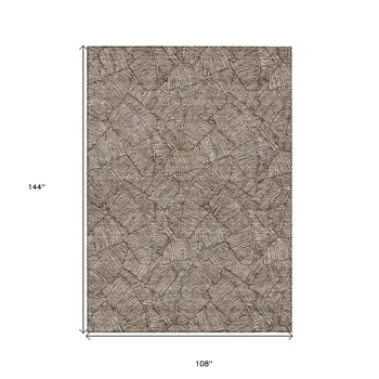 9' X 12' Brown And Beige Floral Washable Indoor Outdoor Area Rug