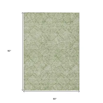5' X 8' Green And Ivory Floral Washable Indoor Outdoor Area Rug