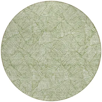 8' Green And Ivory Round Floral Washable Indoor Outdoor Area Rug
