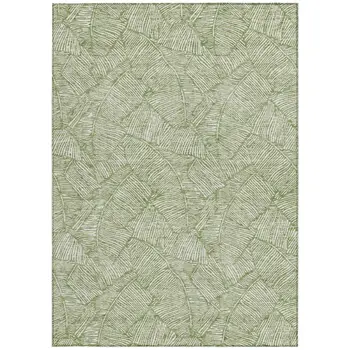 9' X 12' Green And Ivory Floral Washable Indoor Outdoor Area Rug