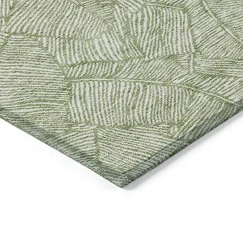 9' X 12' Green And Ivory Floral Washable Indoor Outdoor Area Rug