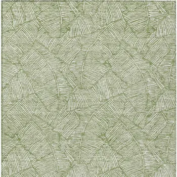 9' X 12' Green And Ivory Floral Washable Indoor Outdoor Area Rug