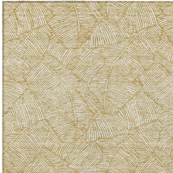 3' X 5' Gold And Beige Floral Washable Indoor Outdoor Area Rug