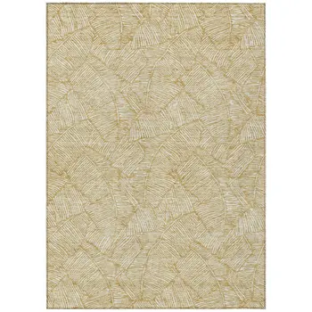 5' X 8' Gold And Beige Floral Washable Indoor Outdoor Area Rug