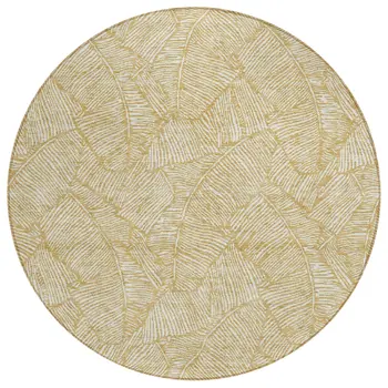8' Gold And Beige Round Floral Washable Indoor Outdoor Area Rug