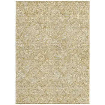 8' X 10' Gold And Beige Floral Washable Indoor Outdoor Area Rug