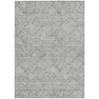 3' X 5' Gray And Ivory Floral Washable Indoor Outdoor Area Rug